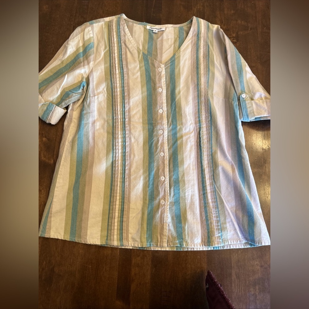 Serengeti Womens Medium Top India Spring Button Cotton Stripe‎ Lagenlook